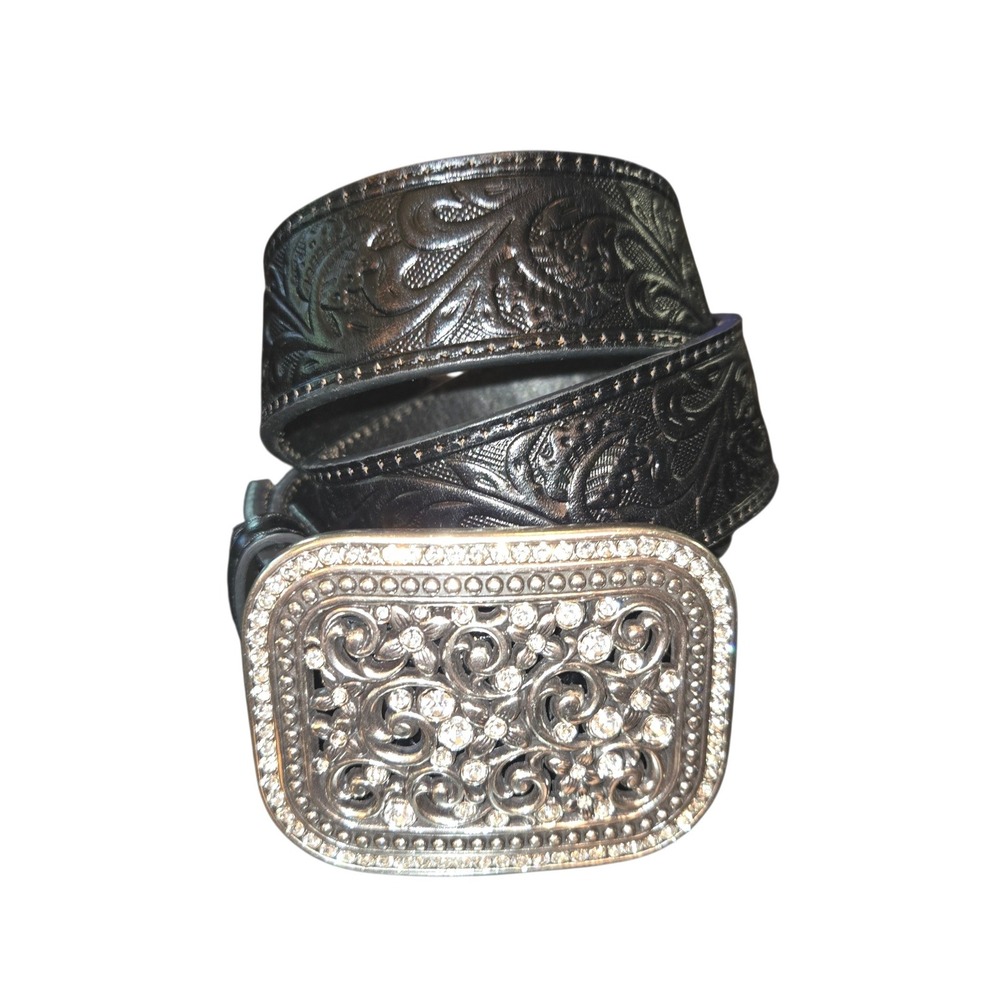 Ariat Rhinestone Filigree Buckle & Belt Women Med Black Tooled Leather A10006901